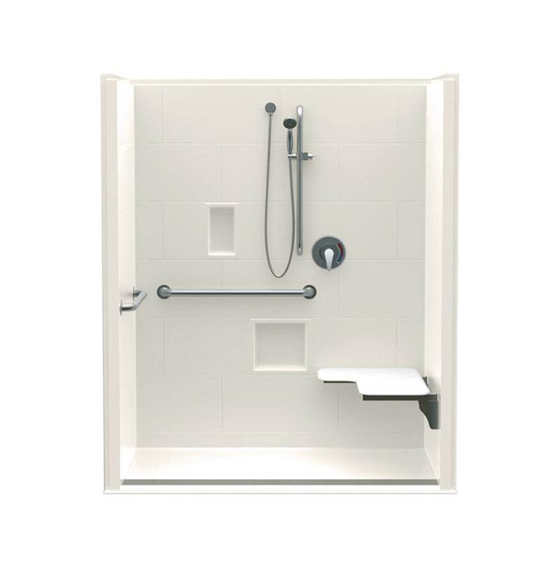 Aquatic 16036BFSCTTR 60 x 36 AcrylX Alcove Center Drain One-Piece Shower in Biscuit