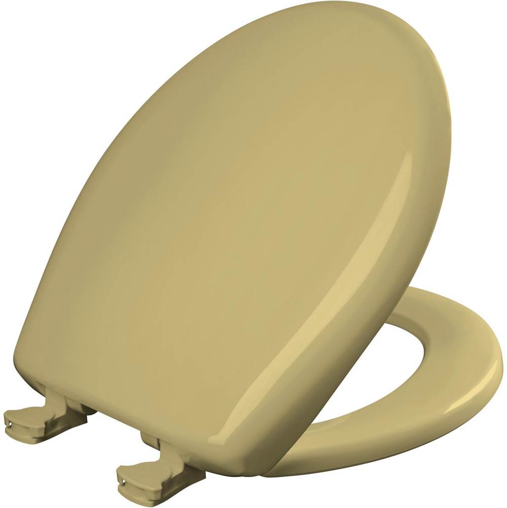 Bemis Round Plastic Toilet Seat with WhisperClose with EasyClean & Change Hinge and STA-TITE in Harvest Gold