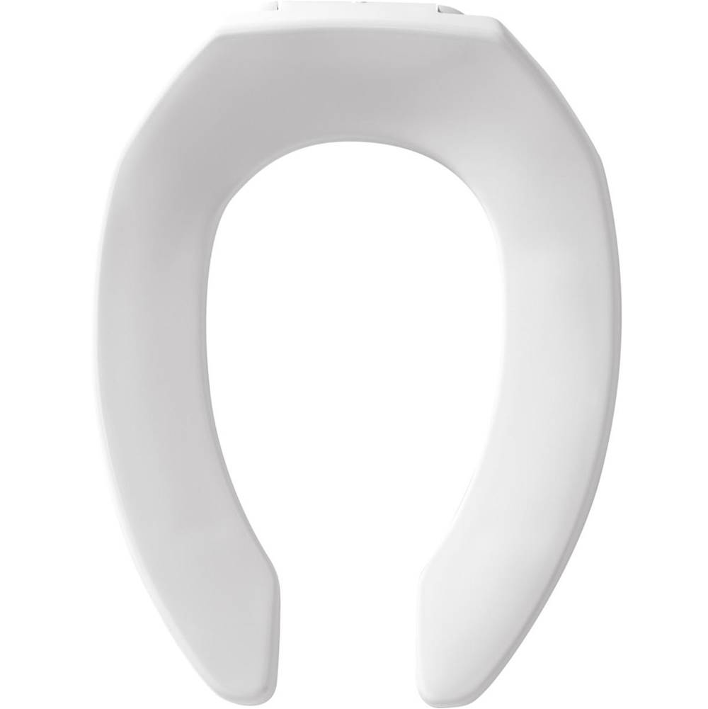 Bemis Elongated Commercial Plastic Open Front Less Cover Toilet Seat with STA-TITE Self-Sustaining Check Hinge - White