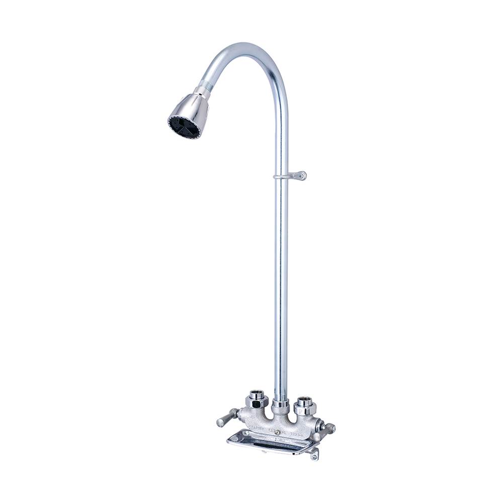 Central Brass Shower-Utility Two Lvr Hdls 22-1/2'' Riser 1/2'' Combo Union Offset Legs-Rough Cp