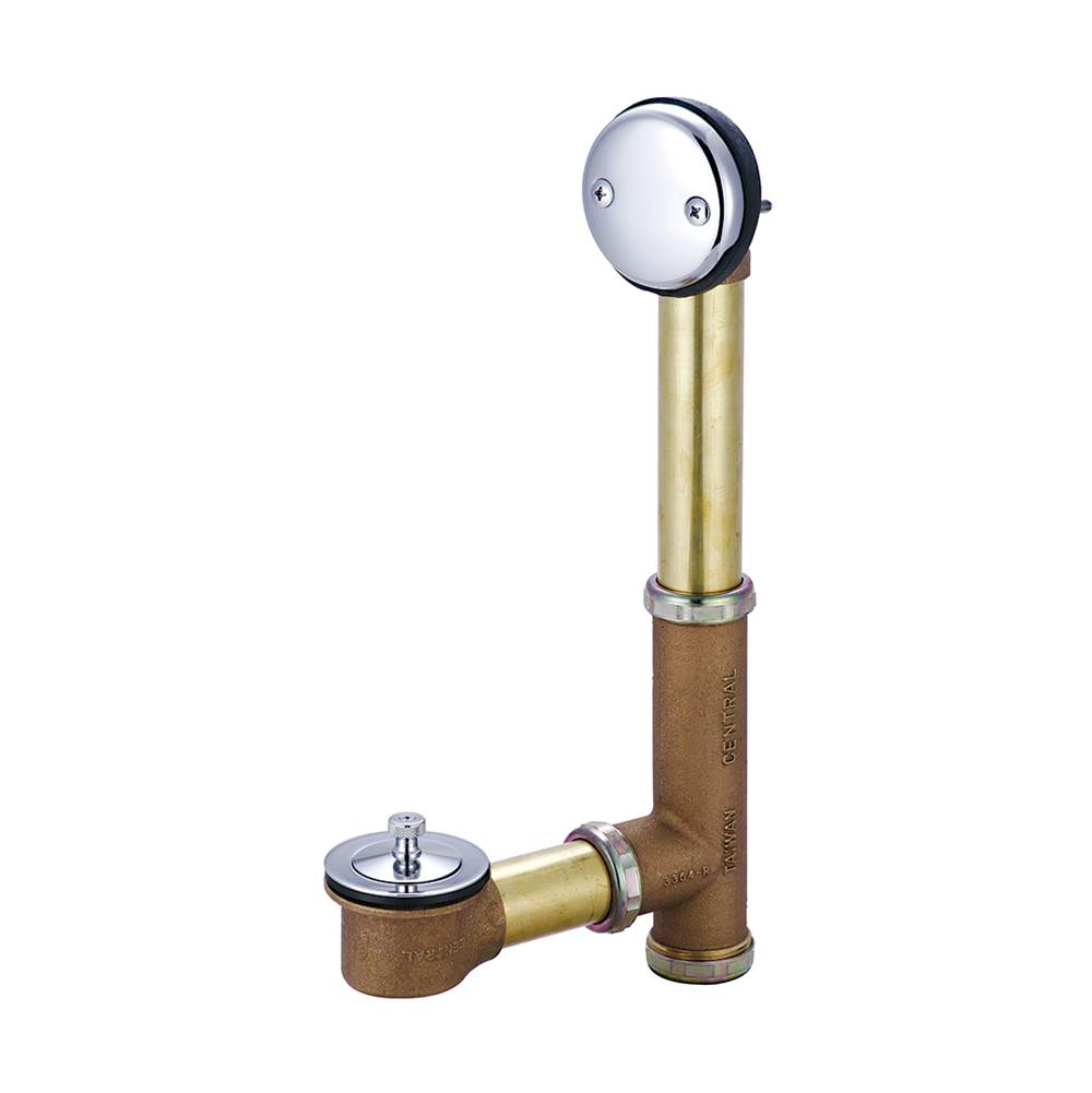 Central Brass Bath Drain-Adjust. 14'' To 16'' Lift & Turn Combination Tee For 1-1/2'' Tubing Less Tail Piece-Pc