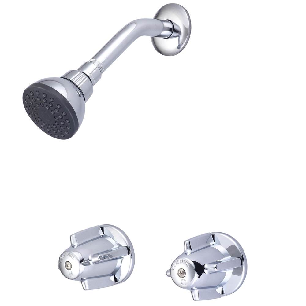 Central Brass Shower-2 Canopy Hdl 1/2'' Combo Union 6'' Cntrs Shwrhead-Pc
