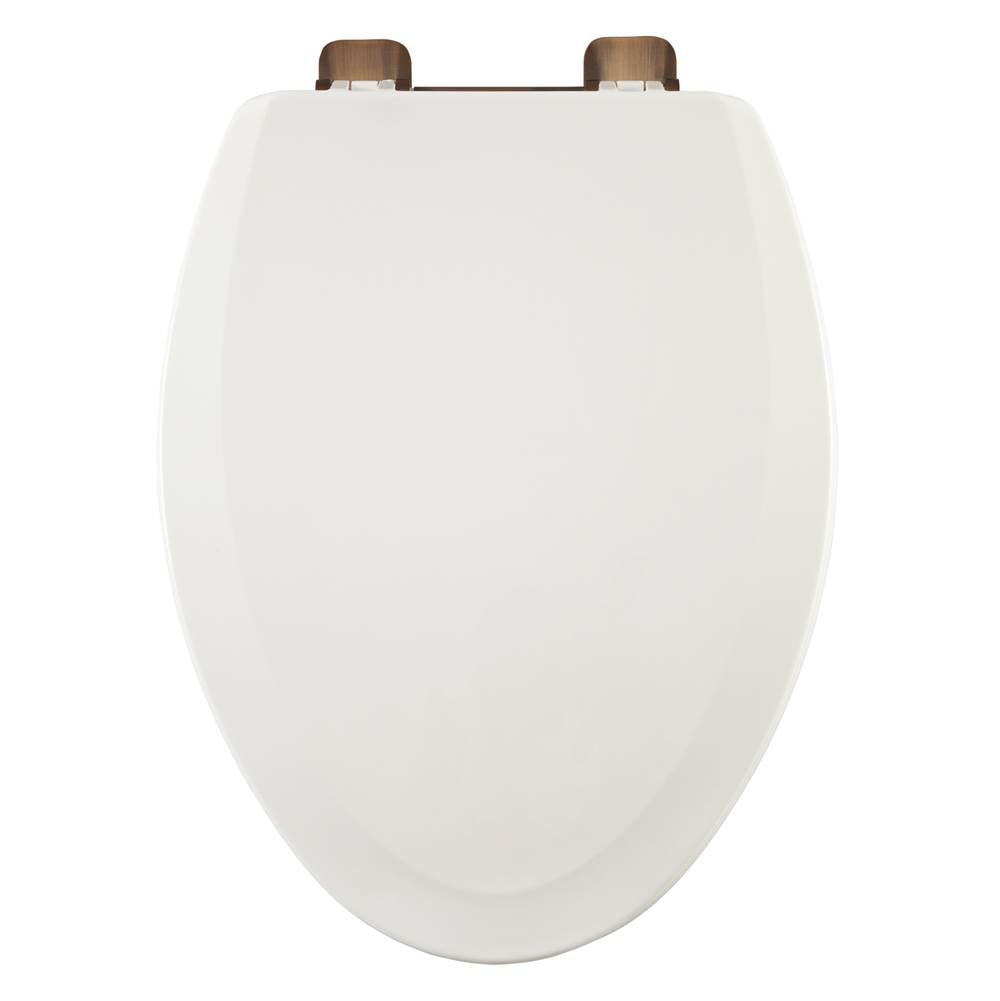 Centoco Deluxe Wood Toilet Seat, Closed Front With Cover, Oil Rubbed Hinges, White, Elongated Bowl