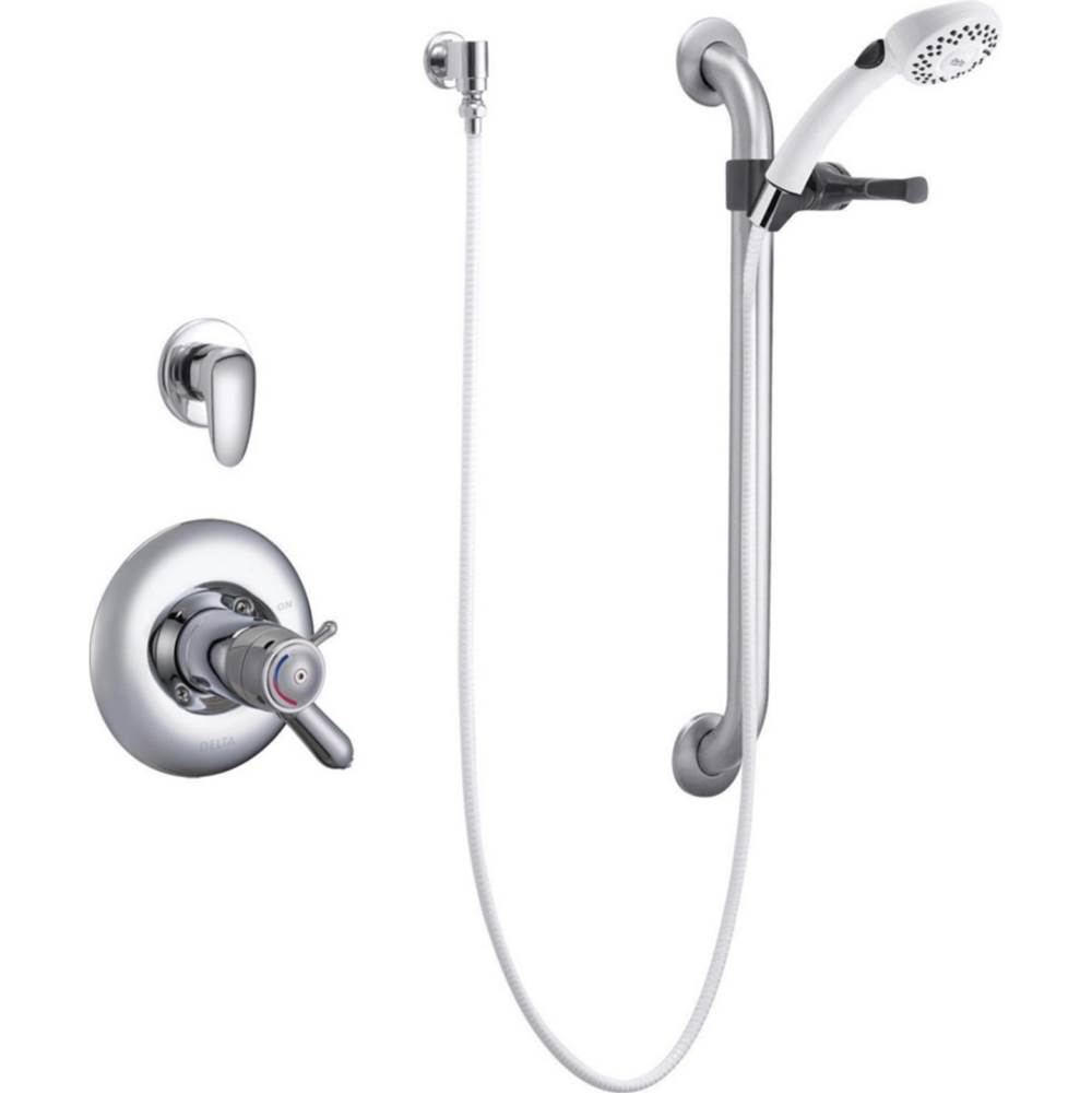 Delta Commercial Commercial T17TH: Universal Dual Shower Trim, Diverter, Hand Shower, and Grab Bar