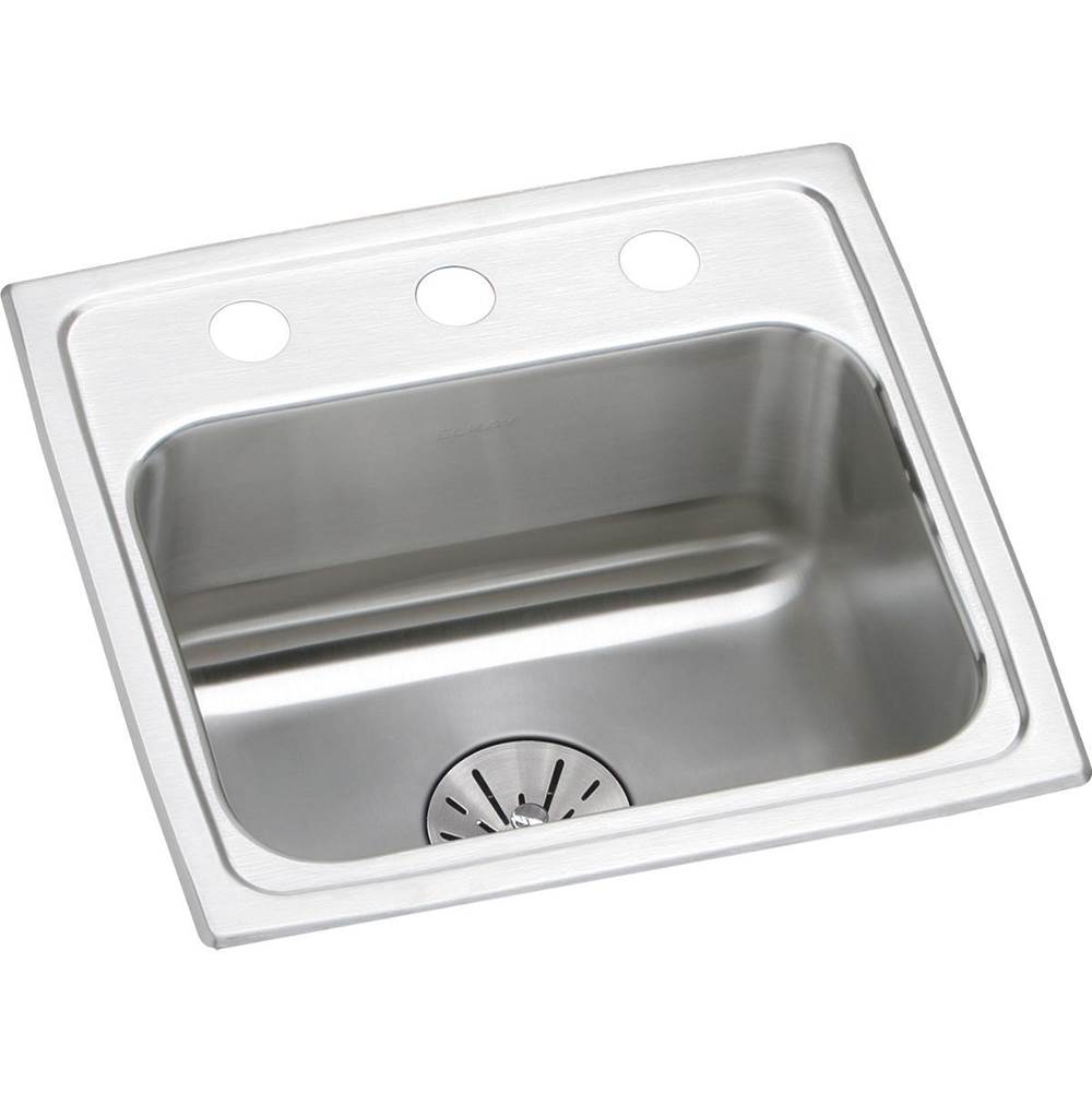 Elkay Lustertone Classic Stainless Steel 17'' x 16'' x 6-1/2'', 3-Hole Single Bowl Drop-in ADA Sink with Perfect Drain