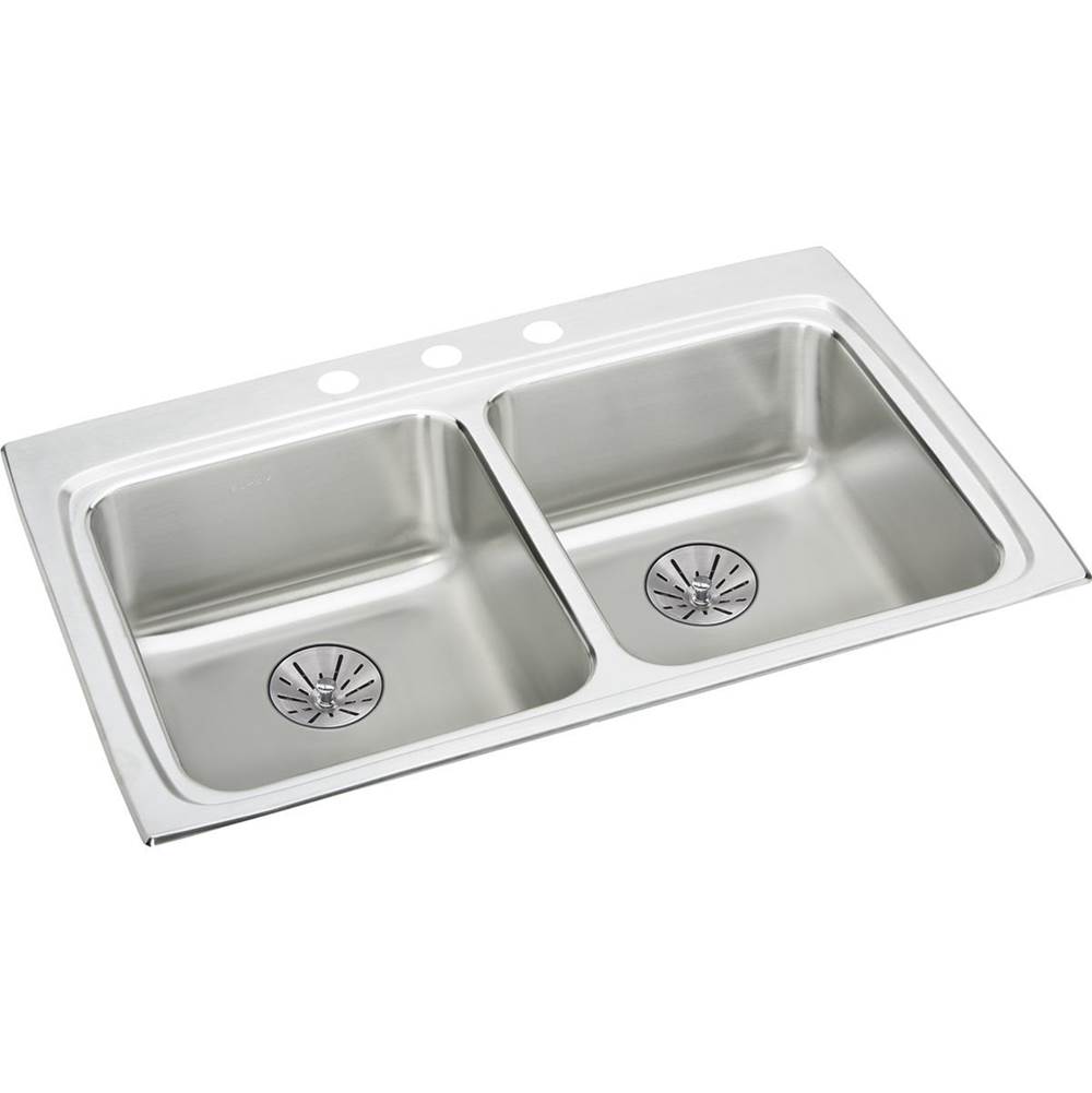 Elkay Lustertone Classic Stainless Steel 33'' x 22'' x 6-1/2'', Equal Double Bowl Drop-in ADA Sink with Perfect Drain