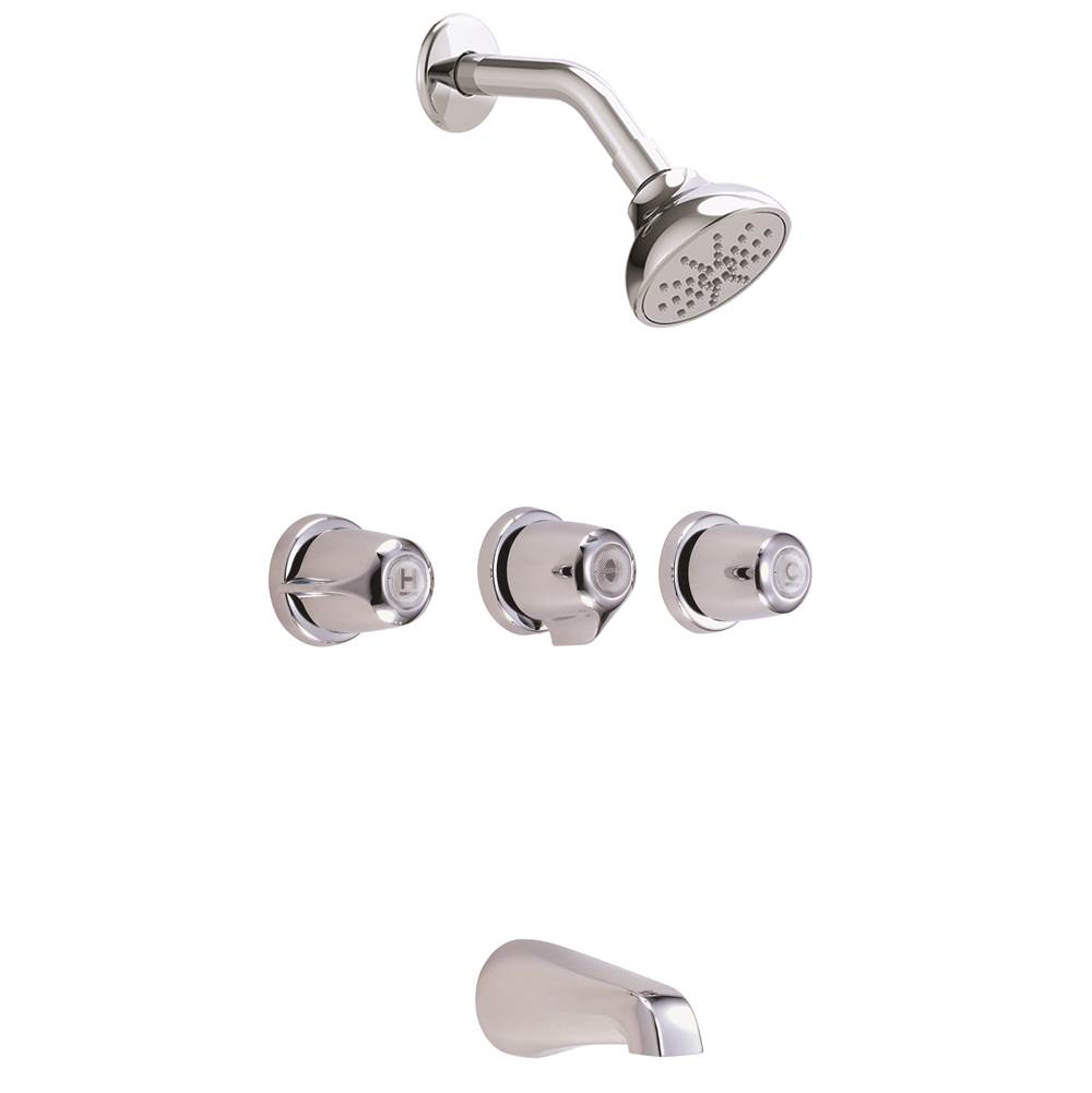 Gerber Plumbing Gerber Classics Three Handle Threaded Escutcheon Tub & Shower Fitting with IPS/Sweat Connections & Threaded Spout 1.75gpm Chrome