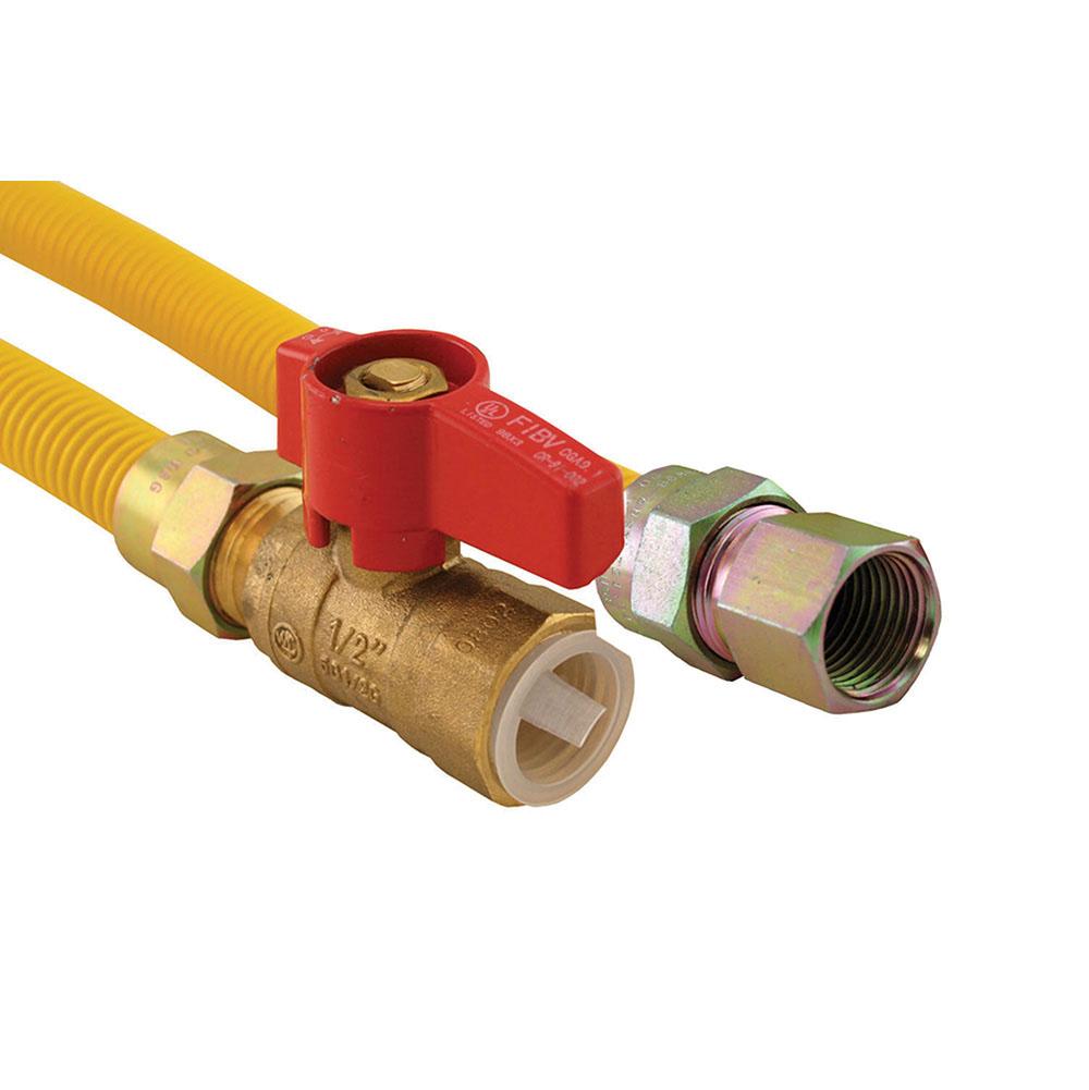 Jones Stephens 1/2'' Gas Connector, Coated with Ball Valve, 1/2'' FIP x 1/2'' FIP Ball x 12''