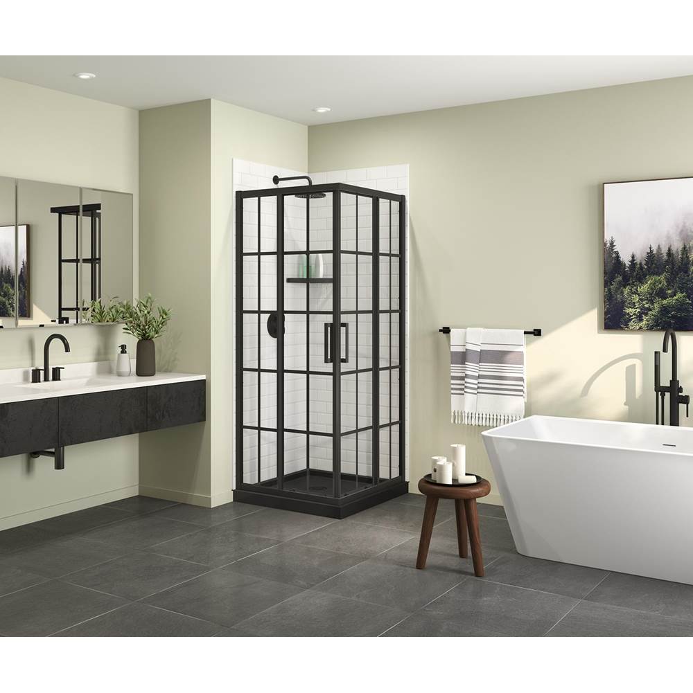 Maax Radia Square 32 x 32 x 71 1/2 in. 6 mm Sliding Shower Door for Corner Installation with French glass in Matte Black