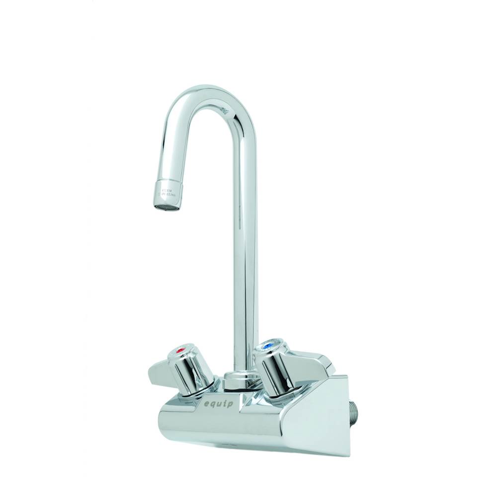 T&S Brass Equip 4'' Wall Mount Faucet w/ 3'' Swivel Gooseneck, 2.2 gpm Aerator, Lever Handles