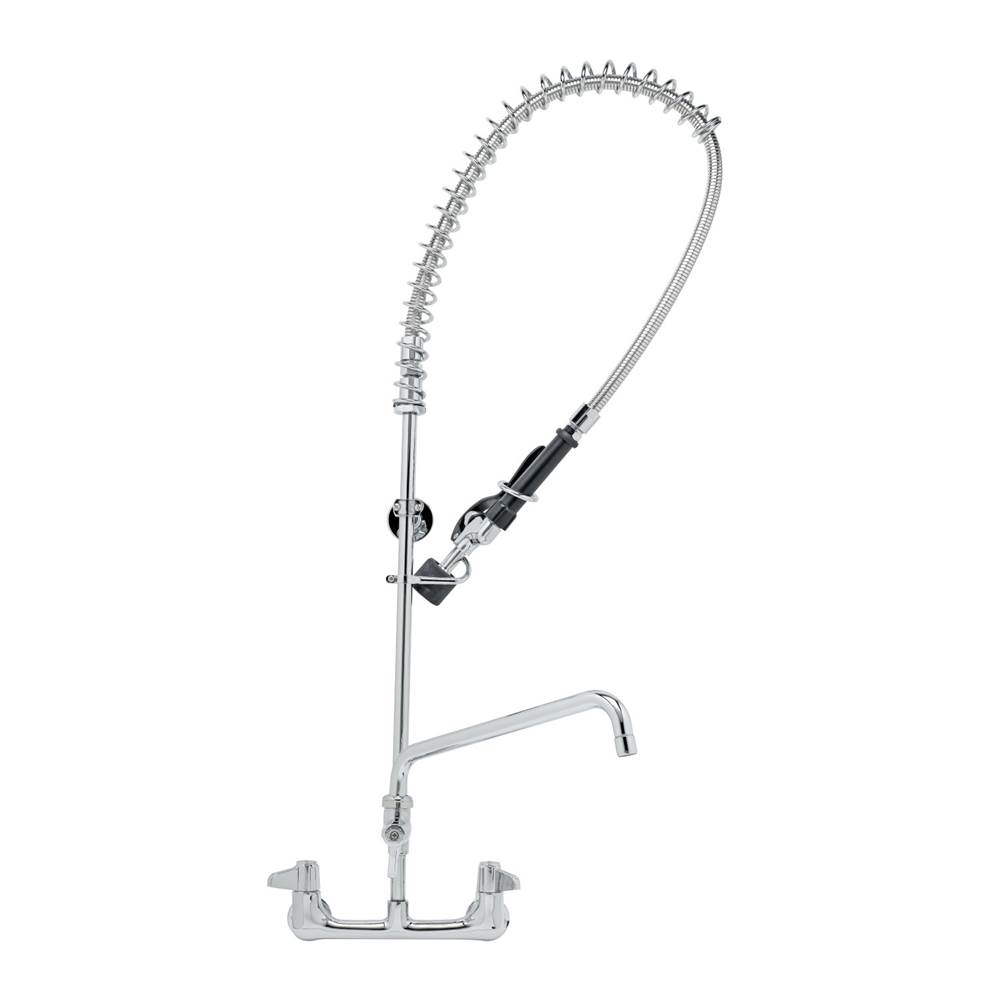 T&S Brass Pre-Rinse Unit: 8'' Wall Mount, Low-Flow Spray Valve, Add-On Faucet & 12'' Swing Nozzle EQUIP
