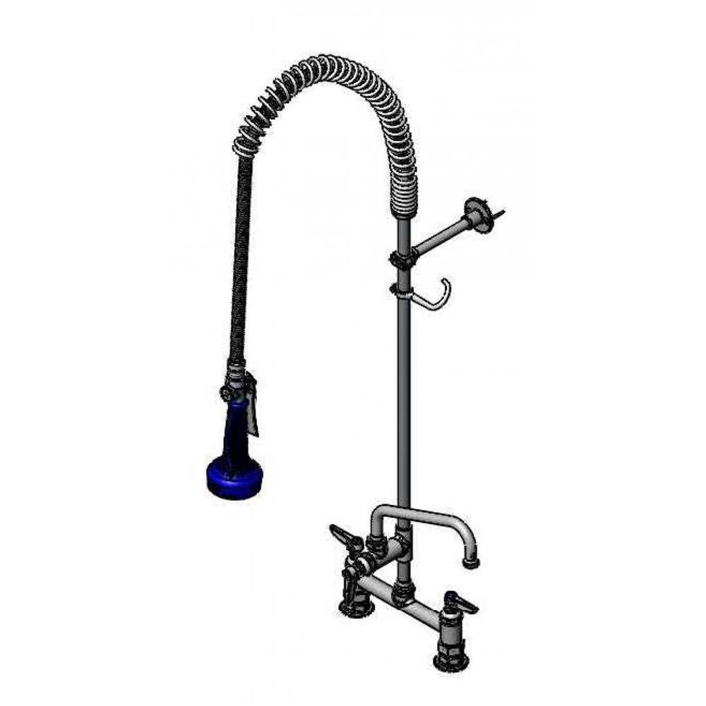 T&S Brass EasyInstall Pre-Rinse, Spring Action, 8'' Deck Mount, 8'' Add-On Fct, Wall Bracket, B-0108-C Low Flow Spray Valve