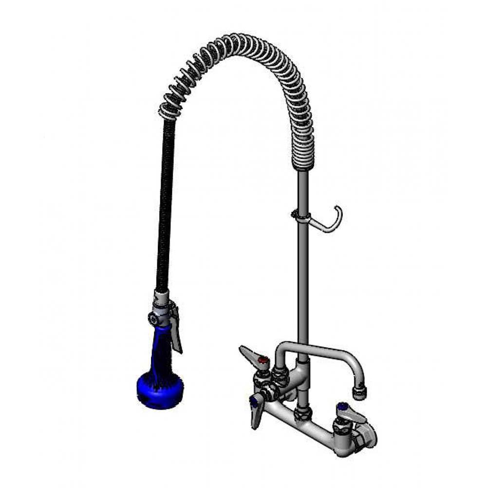 T&S Brass EasyInstall Pre-Rinse, Spring Action, 8'' Wall Mount Base, 8'' Add-On Faucet, B-0108-C Low Flow Spray Valve