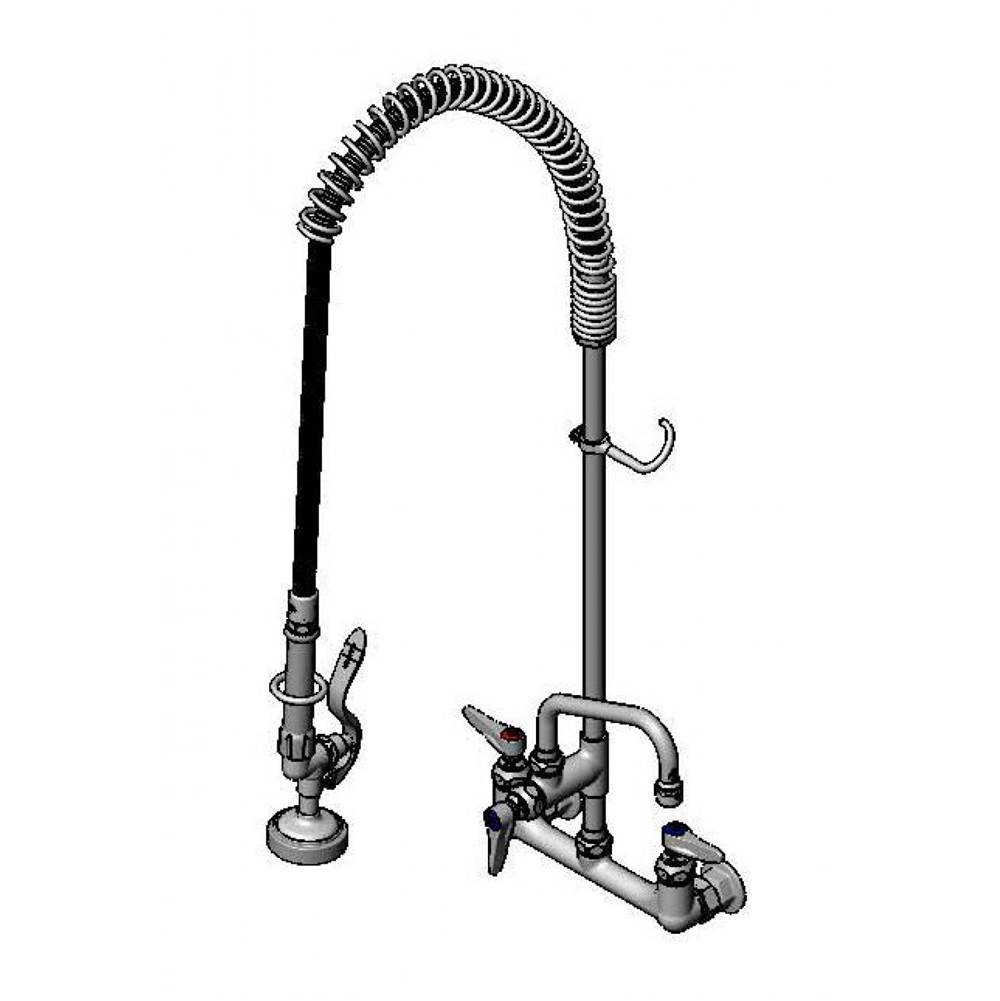 T&S Brass EasyInstall Pre-Rinse, Spring Action, Wall Mount Base, 8'' Centers, 6'' Add-On Faucet