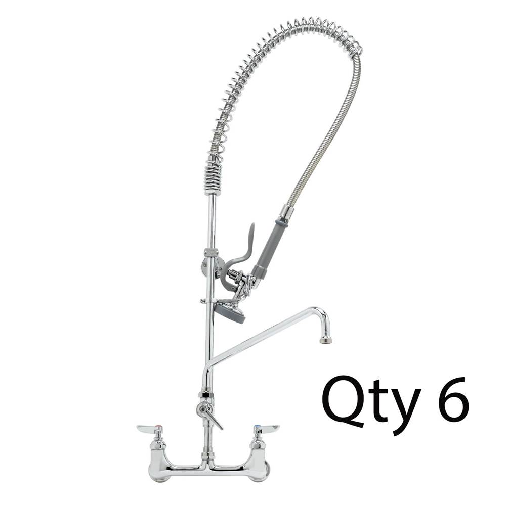 T&S Brass EasyInstall Pre-Rinse, Spring Action, Wall Mount, 12'' Add-On Faucet (QTY6)