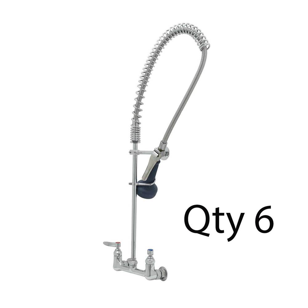 T&S Brass EasyInstall Pre-Rinse, Spring Action, Wall Mount Base, 8'' Centers, Wall Bracket (Qty. 6)