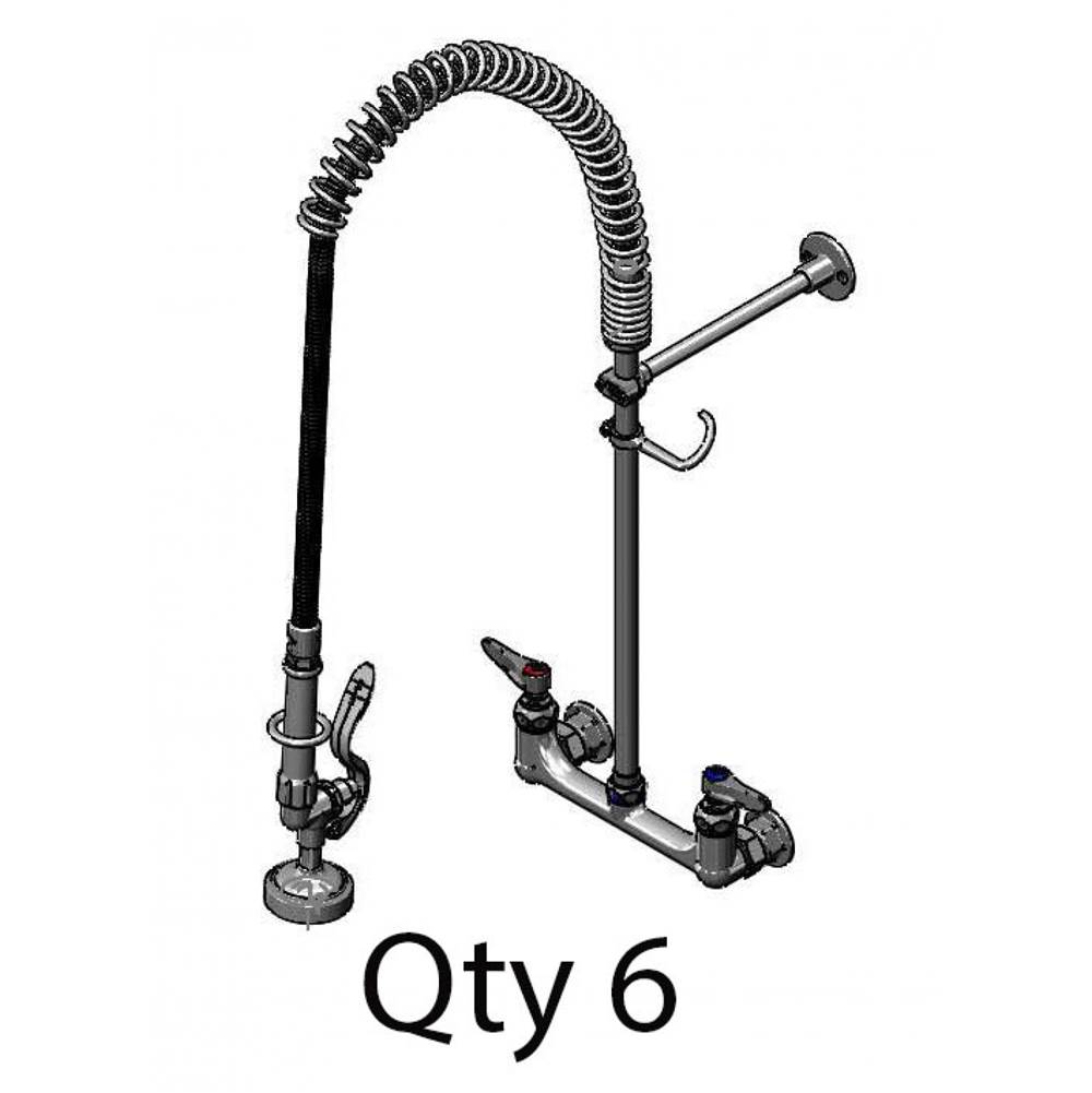 T&S Brass EasyInstall Pre-Rinse, Spring Action, Wall Mount Base, 8'' Centers, 9'' Wall Bracket (Qty. 6