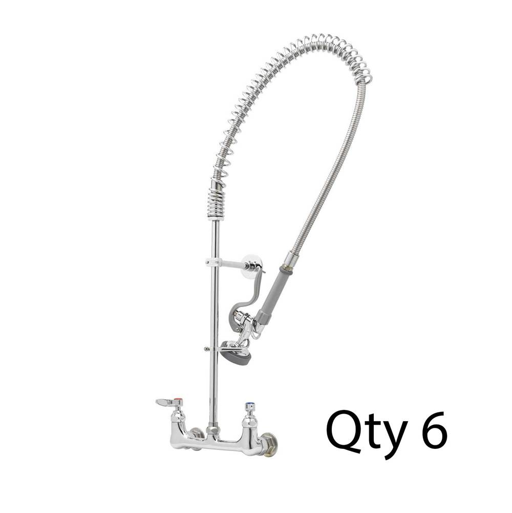 T&S Brass EasyInstall Pre-Rinse, Spring Action, Wall Mount Base, 8'' Centers, Wall Bracket (Qty. 6)