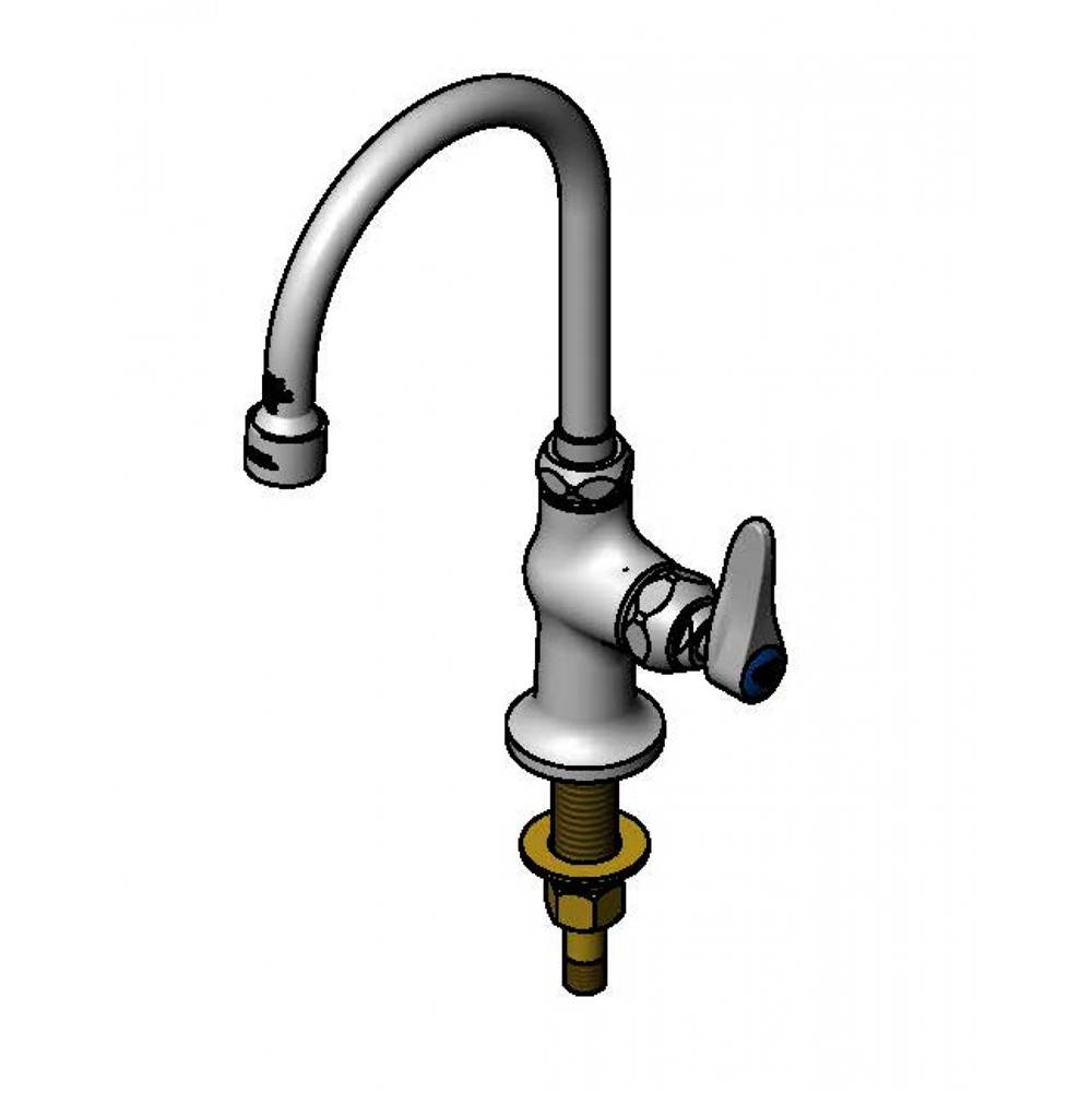 T&S Brass Single Temp Faucet, Single Hole Deck Mount, Short Gooseneck, 0.5gpm Non-Aerated Outlet, and Lever Handle