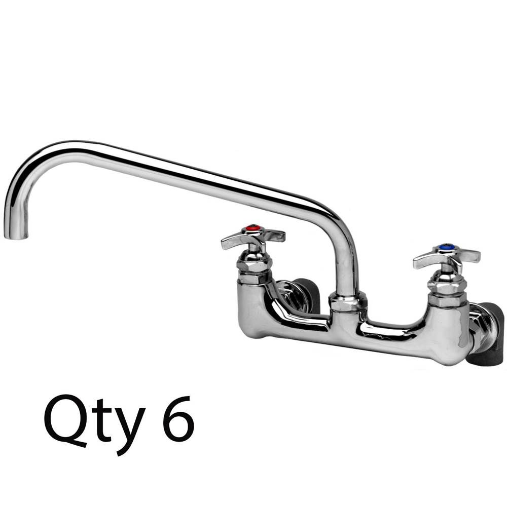 T&S Brass Big-Flo Mixing Faucet, Wall Mount, 8'' Centers, 12'' Swing Nozzle, LL Inlets (Qty. 6)
