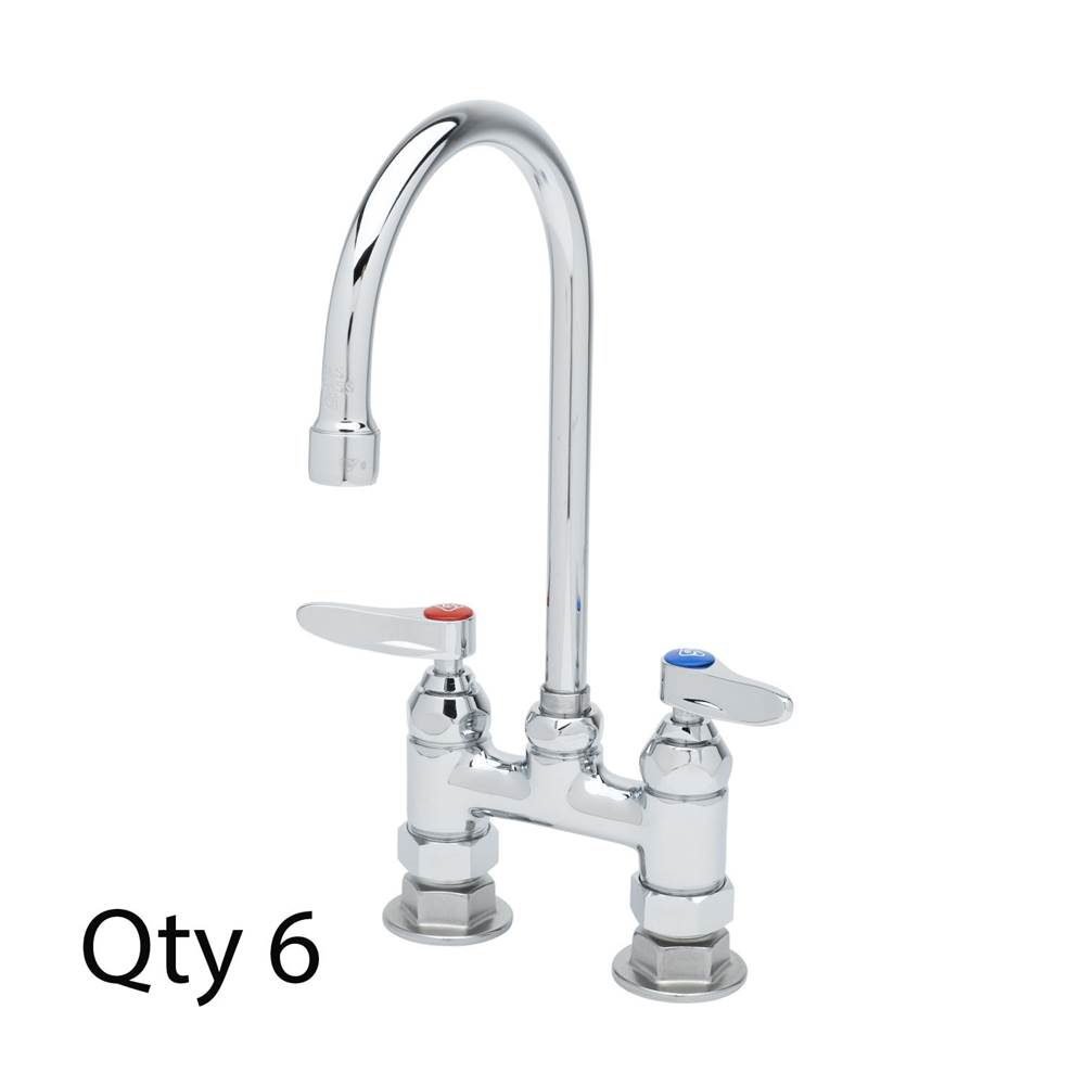 T&S Brass Double Pantry Faucet, Deck Mount, 4'' Centers, Swivel Gooseneck (Qty. 6)