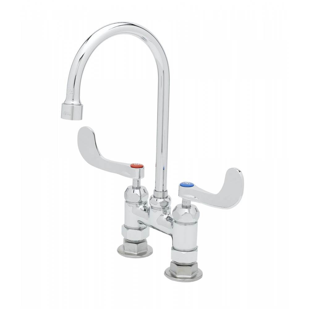 T&S Brass 4'' Deck Mount Faucet w/ 0.5 GPM Non-Aerated VR Outlet Device, B-WH4 Handles, Ceramas