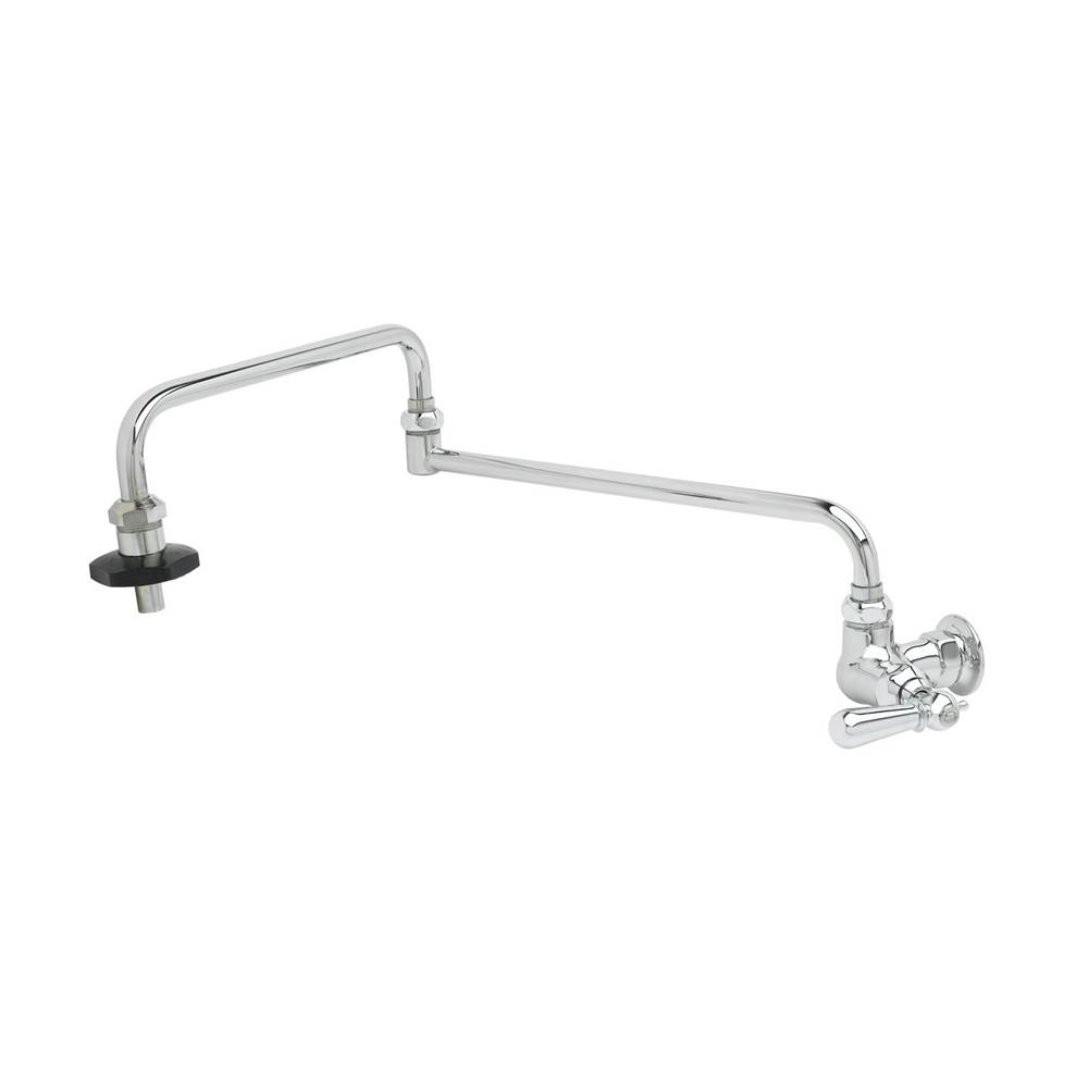 T&S Brass Pot Filler, Wall Mount, Single Temp, 26'' Dbl-Joint Nozzle, Insulated On-Off Control, & Decor Club Handle (CW Index)