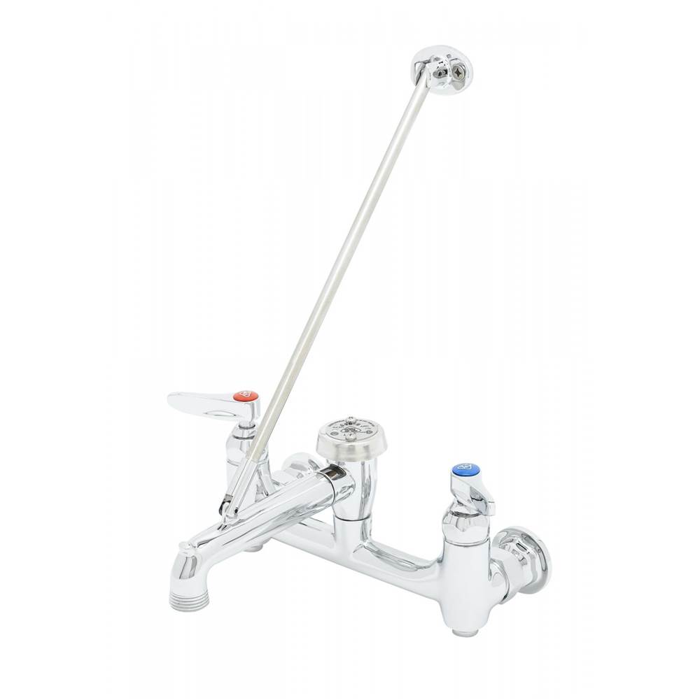 T&S Brass 8'' Service Sink Faucet, Wall Mount, Built-In Stops, Vacuum Breaker, VR Handle Screws, Polished Chrome Finish
