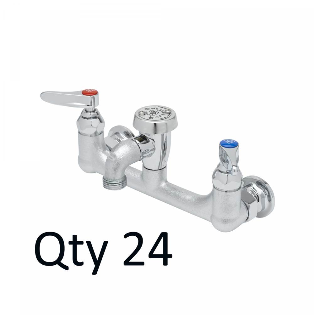 T&S Brass Service Sink Faucet, Wall Mount, 8'' Centers, Vac. Breaker, Rough Chrome (Qty. 24)