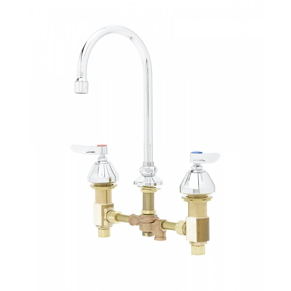 T&S Brass Medical Faucet, Concealed Body, Deck Mount, 8'' Centers, Rigid/Swivel GN, Pedal Valve Inlet