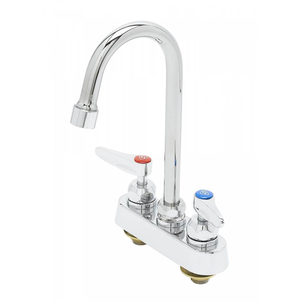 T&S Brass 4'' Deck Mount Workboard Faucet, Ceramas, Gooseneck, 1.2 GPM VR Aerator, Lever Handles