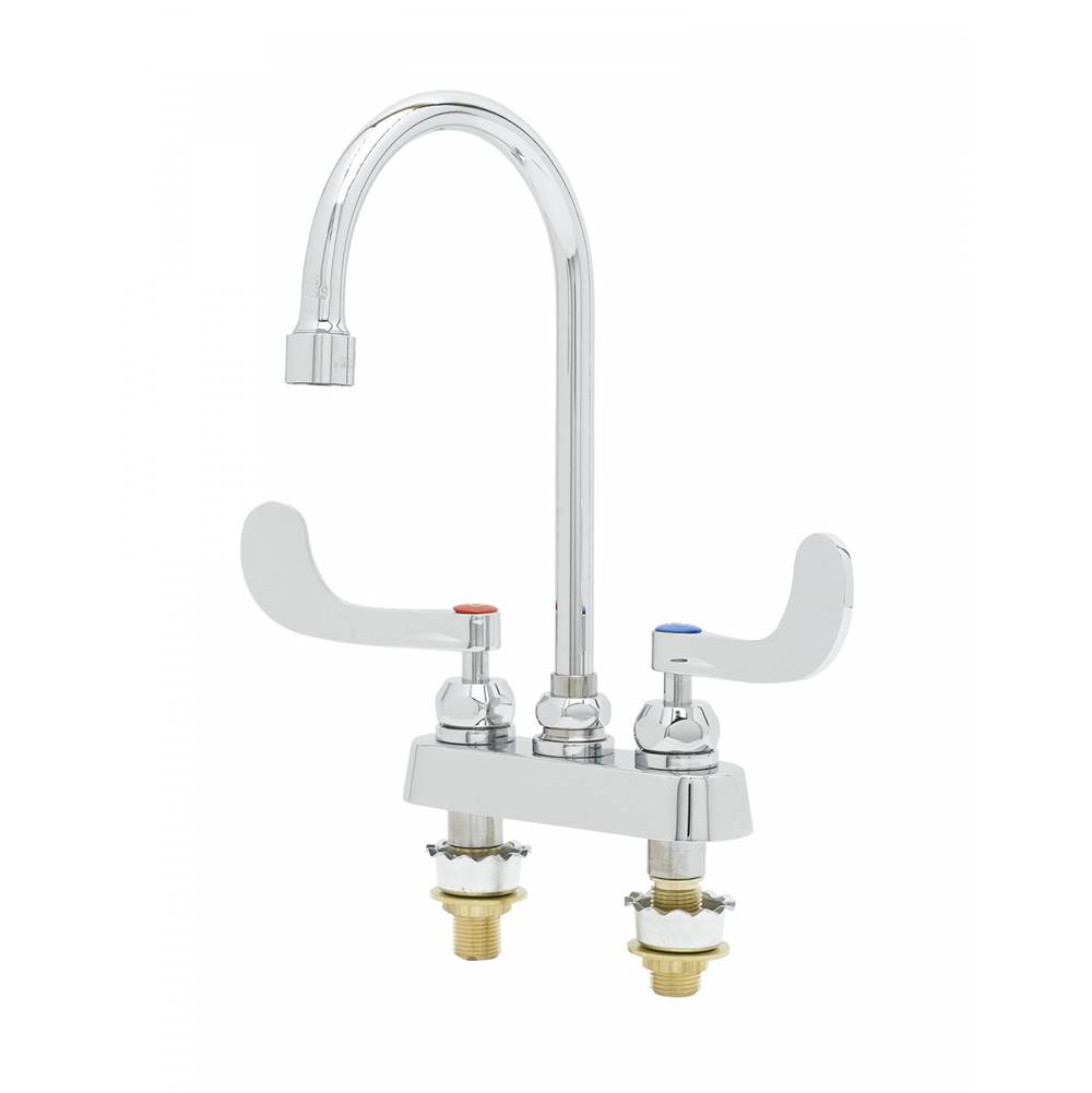 T&S Brass Workboard Faucet, 4'' Deck Mount, 6'' Swivel GN, 0.5 GPM VR Outlet, 4'' Handles, XS Shanks