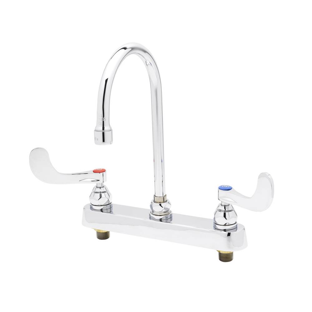 T&S Brass 8''c/c Deck Mount Workboard Faucet,4''Wrist Action Handles,133X Swivel Gooseneck
