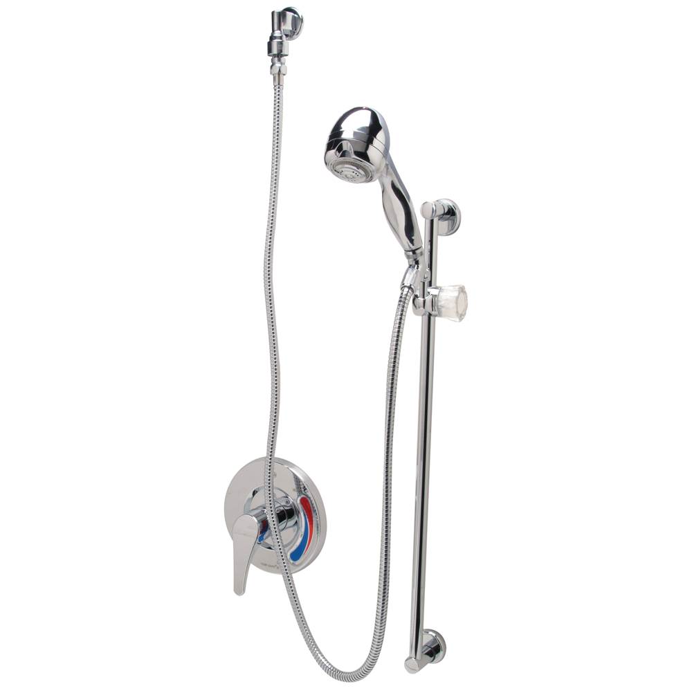 Zurn Industries Temp-Gard® III Tub and Hand Wall Shower Unit w/ 24'' Slide Bar, 60'' Metal Hose, NPT Connections, and Vacuum Breaker